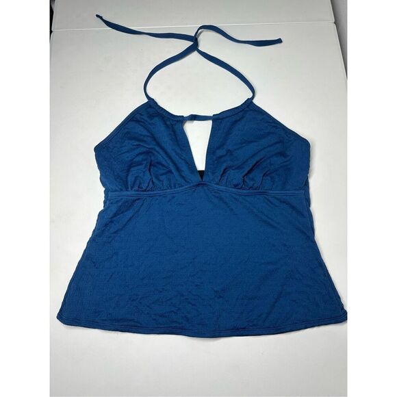 Mynah Keyhole Neck Tankini Swimsuit Top Ocean Blue Size 20W - Picture 1 of 12